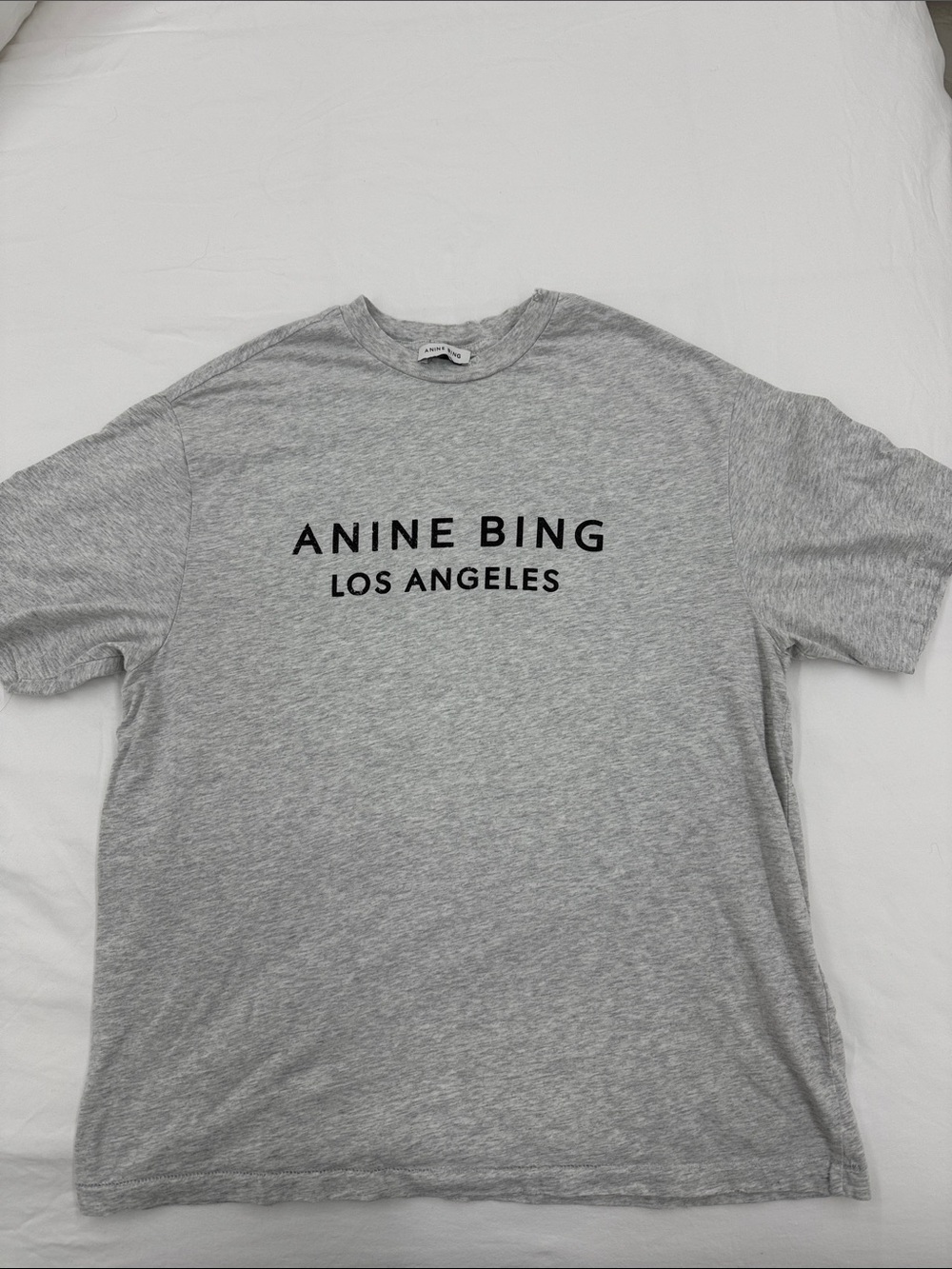 Anine Bing Heather Grey Logo Tee with Black Print
